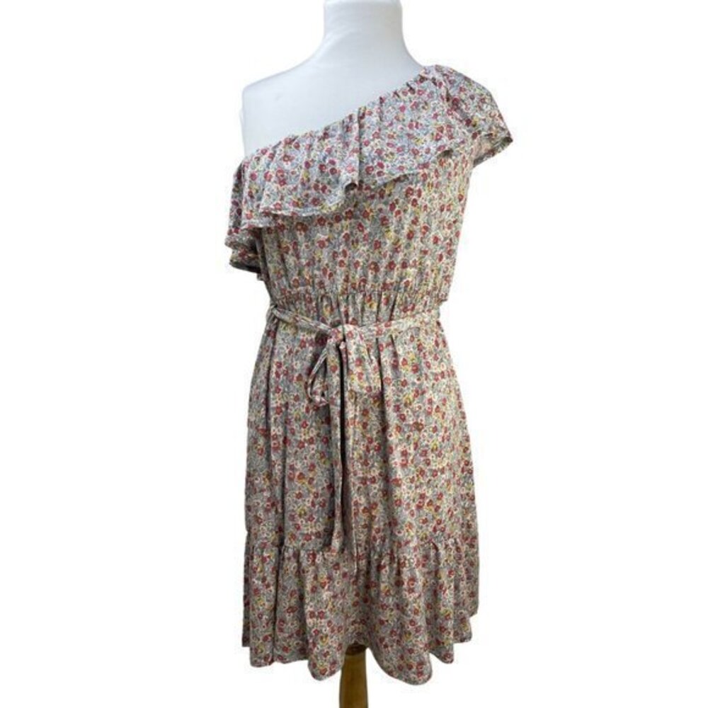 Heatherly Stitch Fix Gray Floral One Shoulder Ruffled Dress L NWT